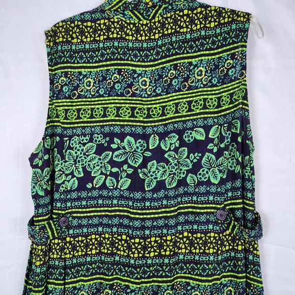 Vtg 90s Y2K Erika Dress Rayon Maxi Button Front Floral Tropical Green Blue Sz L - Picture 6 of 13